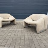 2x Artifort Groovy F598 Pierre Paulin, Pierre Frey: Chenille Igor (Sable)