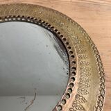 Round hammered brass mirror / vintage openwork