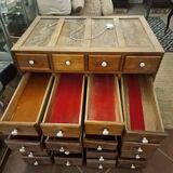 Antique craft cabinet with solid oak drawers and porcelain handles