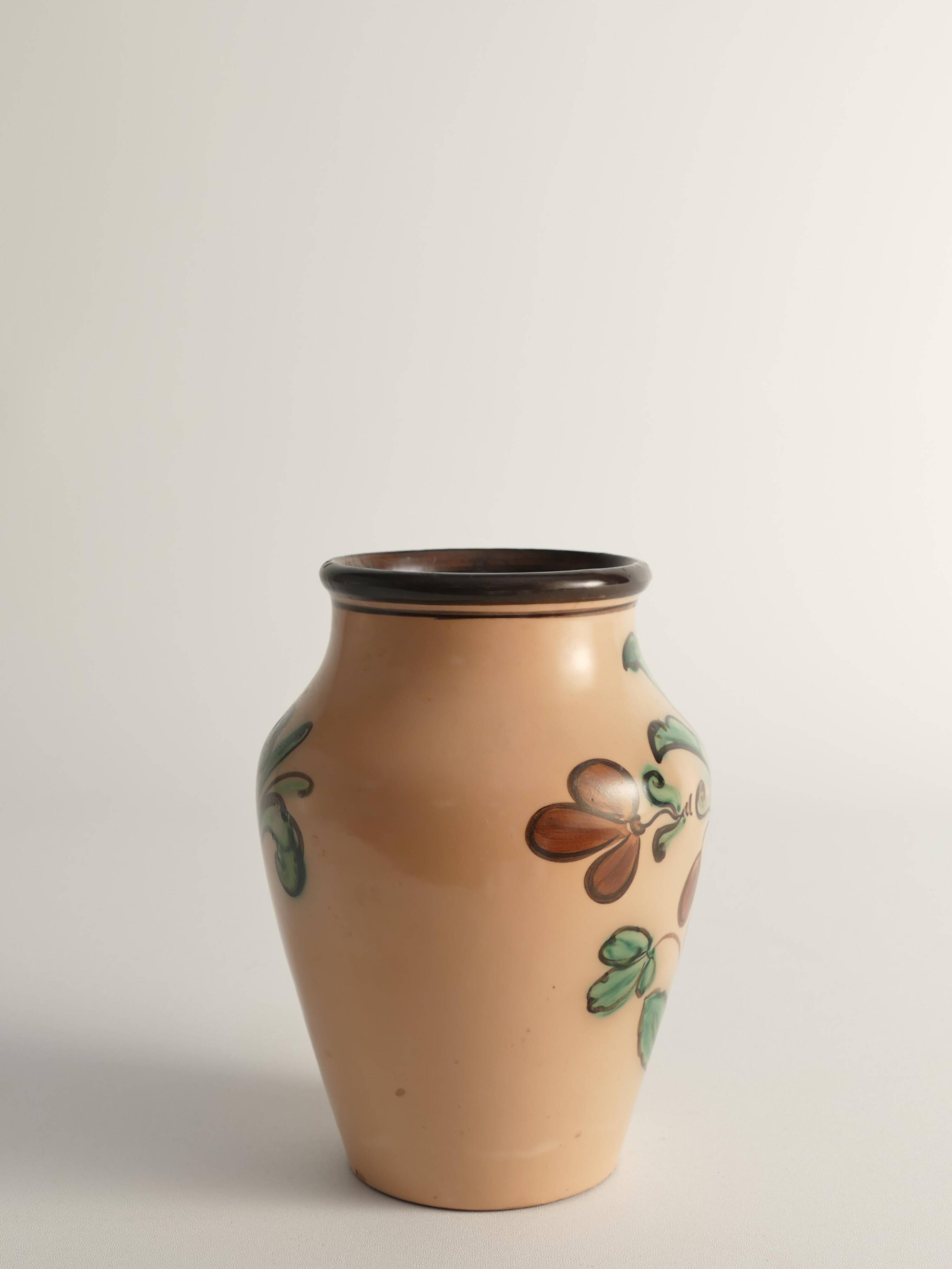 Art Nouveau Flower Motif Earthenware Vase by Sala, Sweden 1920s