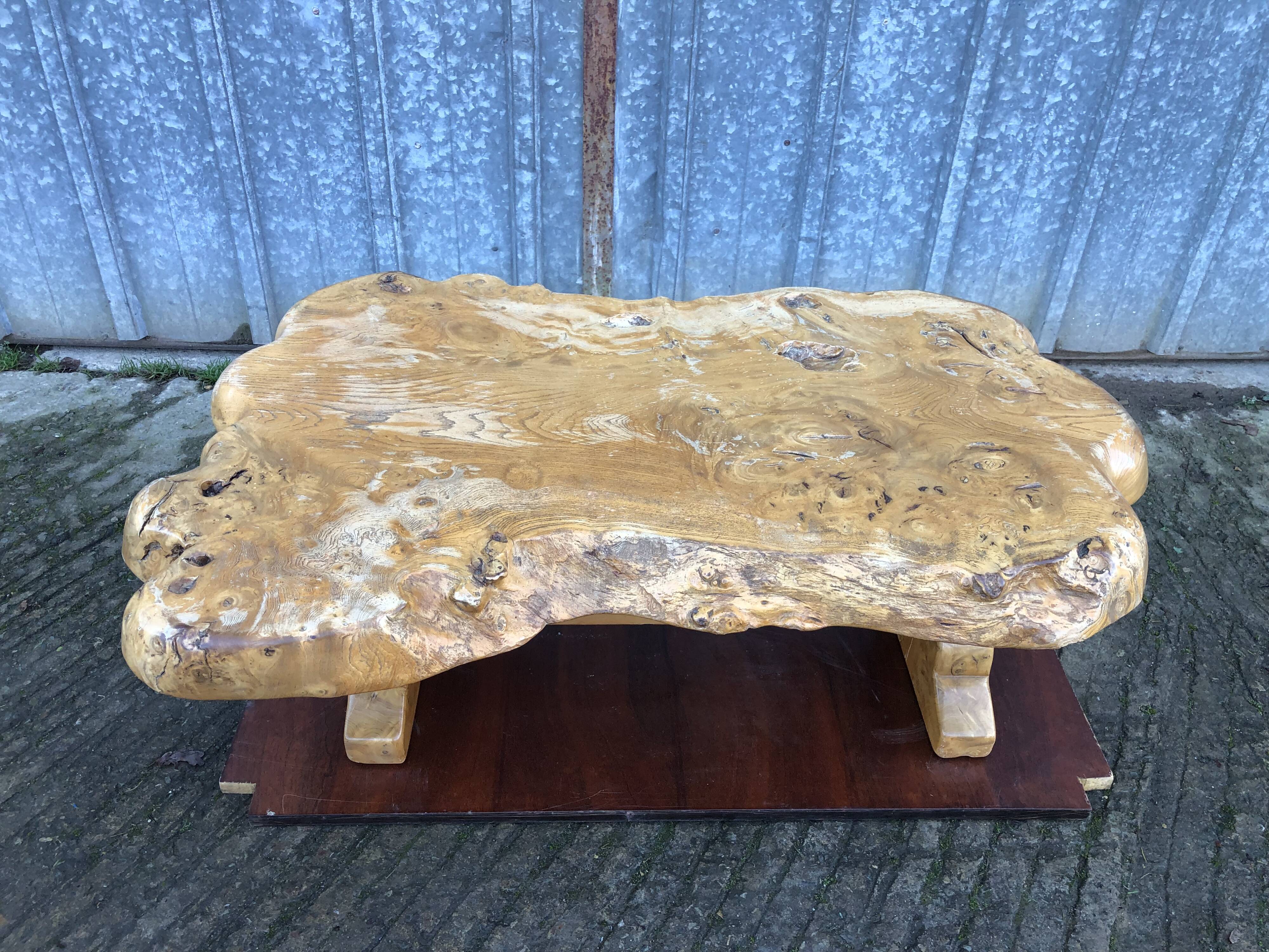 Handcrafted Brutalist coffee table in solid elm