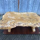 Handcrafted Brutalist coffee table in solid elm