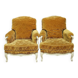 Pair of Louis XV style Bérgères in lacquered wood, 19th century