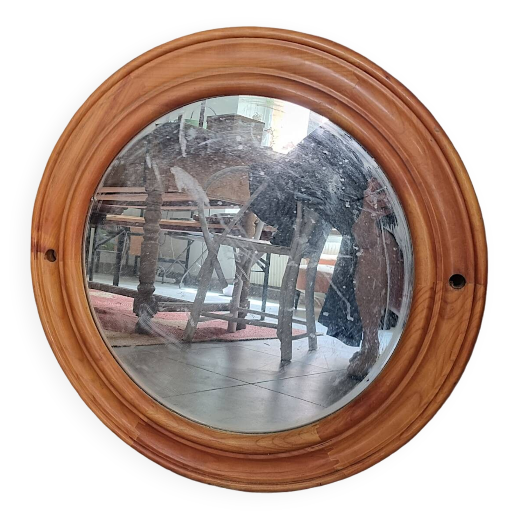 Large round wooden mirror