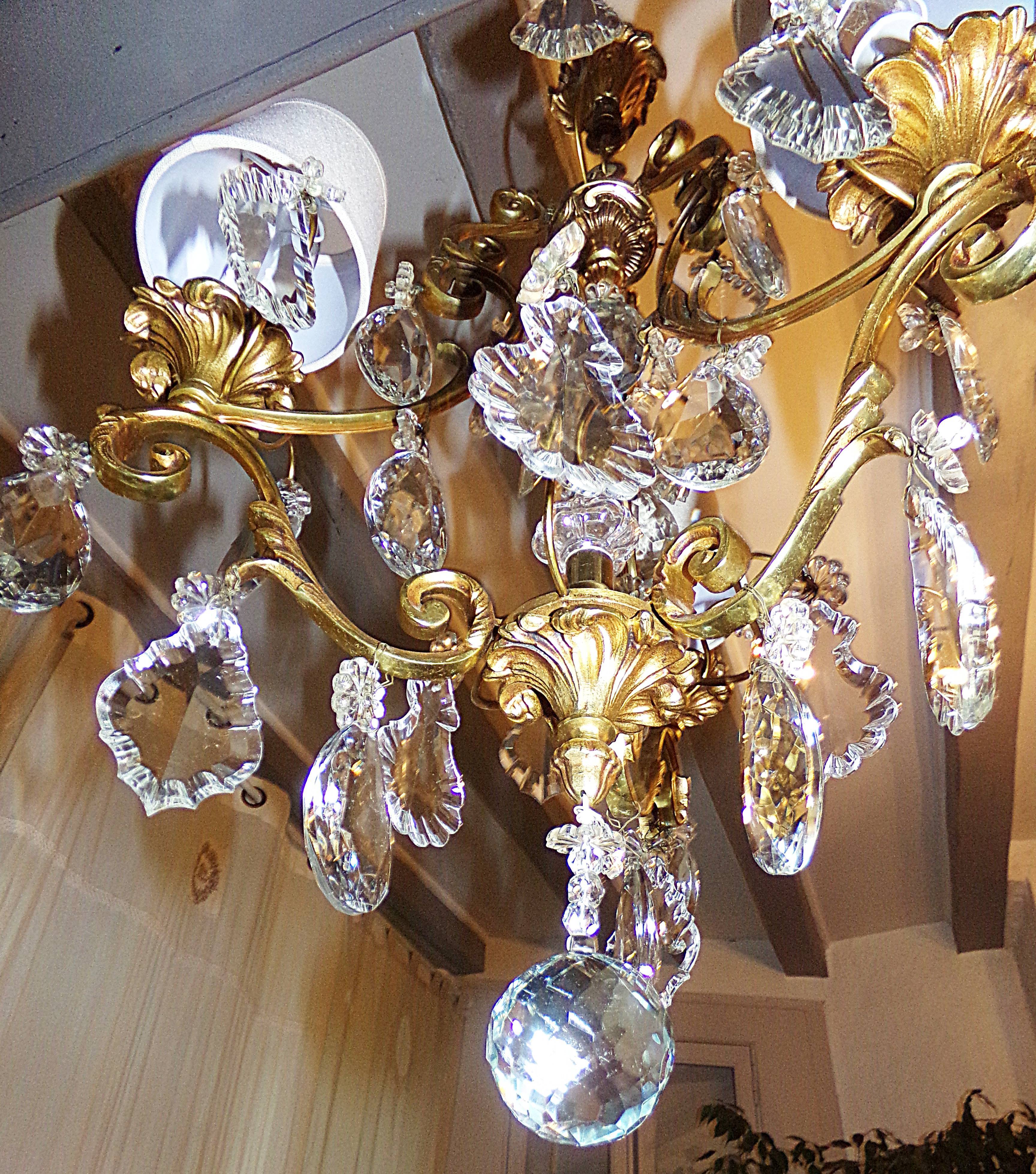 Antique Brass Chandelier with Antique Tassels and Lampshades