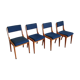 Lot de 4 chaises vintage piètement bois et tissu bleu circa 60