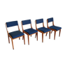 Set of 4 vintage chairs base wood and blue fabric circa 60