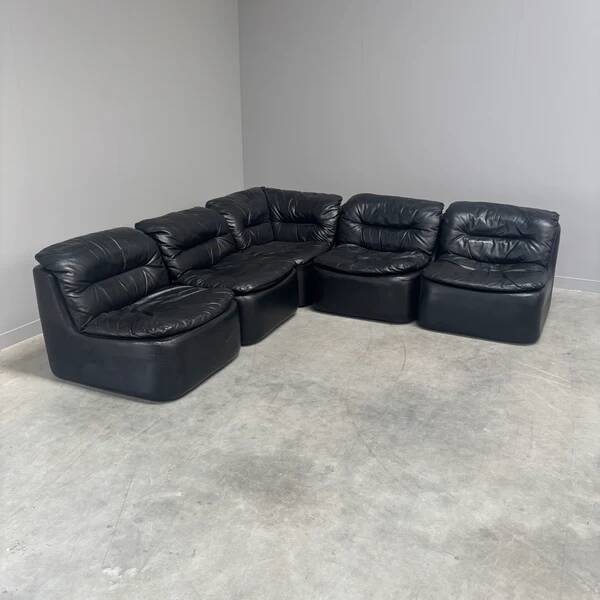 Modular black leather element sofa, 1970s