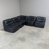 Modular black leather element sofa, 1970s