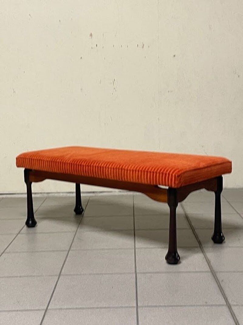 Panca in legno colorato e velluto a coste, anni '60