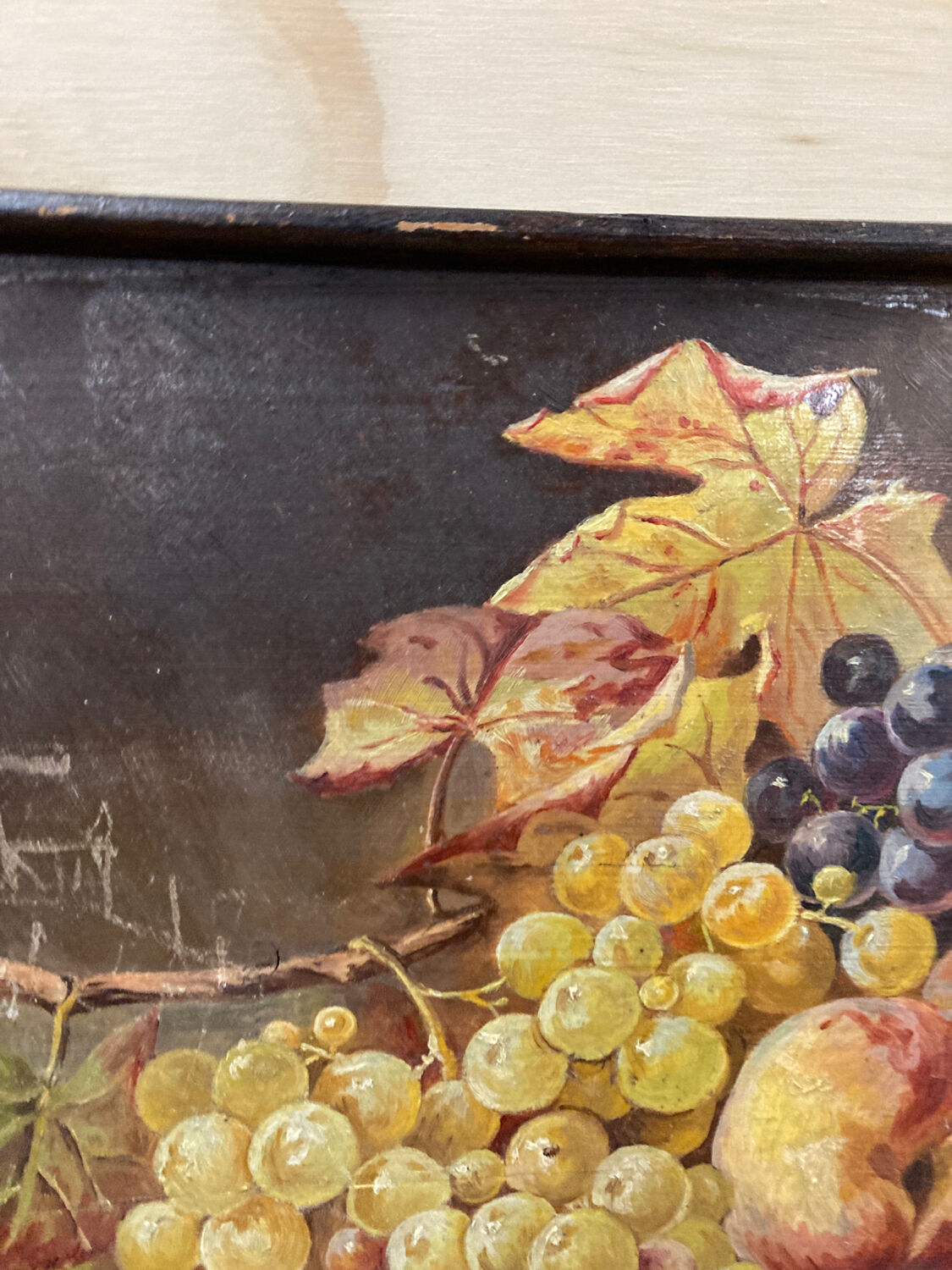 Still life on wood painted in oil 19th