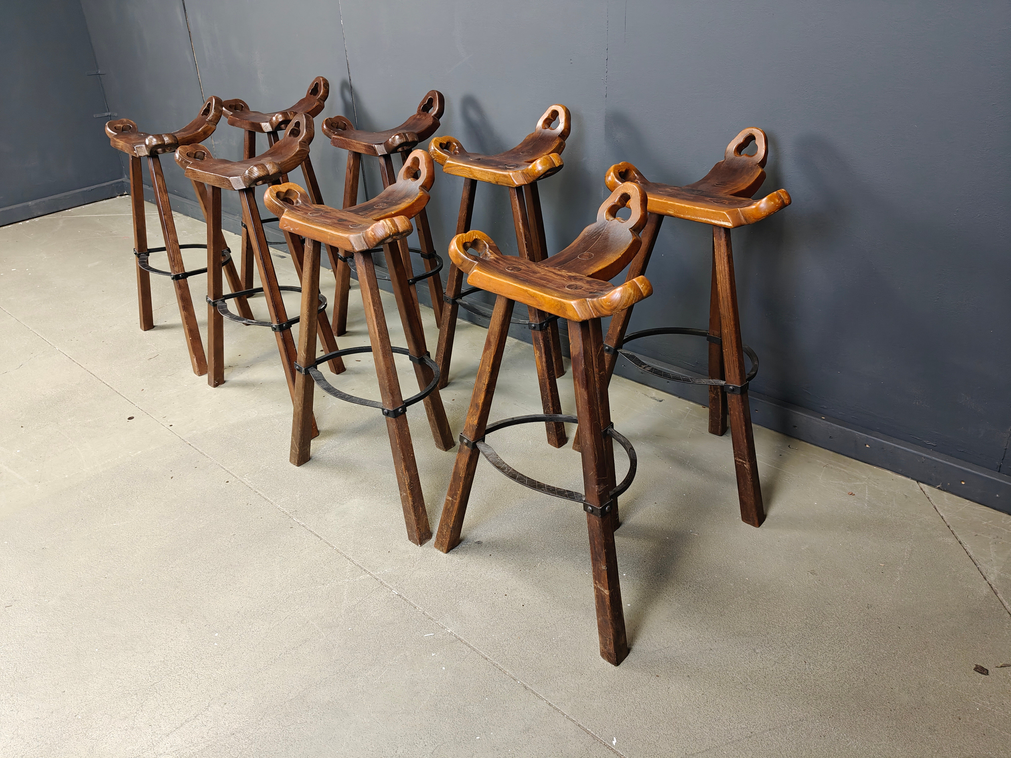 Mid-century brutalist bar stools - set of 8, 1960s