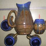 Service of 4 mugs and a carafe in flamed stoneware signed G Méténier