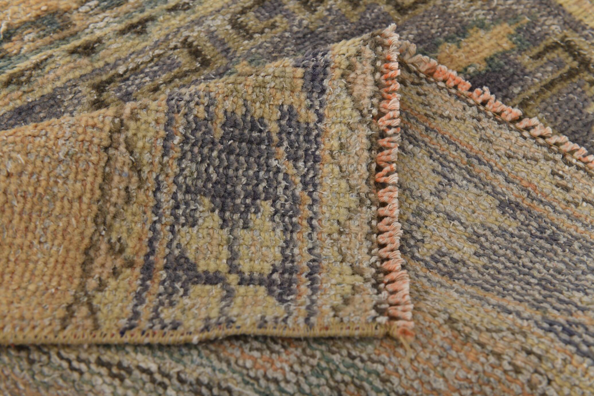 Faded Mustard Geometric Pattern Vintage Persian Runner Rug, 85x306 Cm