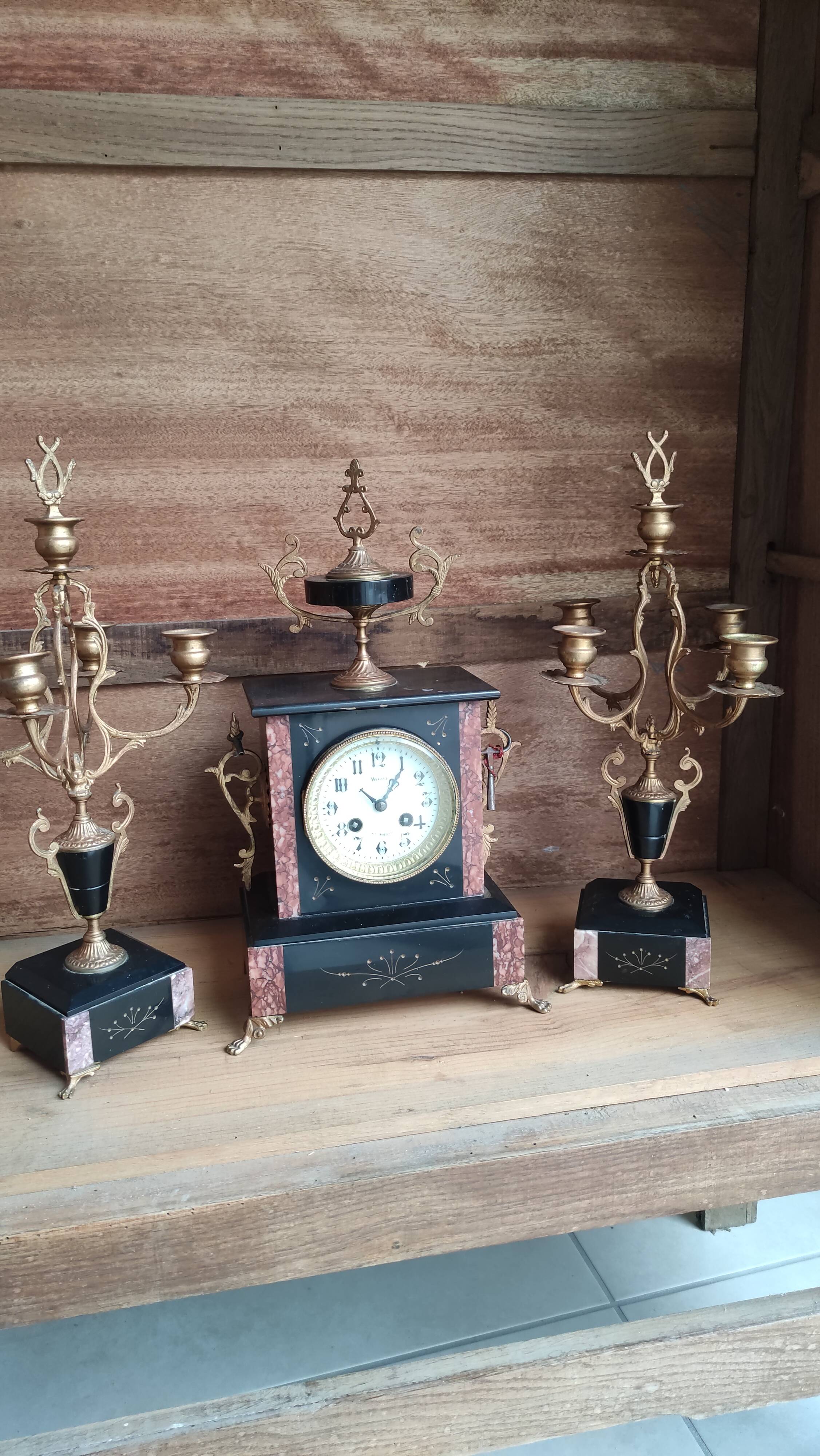 Old fireplace set period Napoleon III clock clock chandeliers