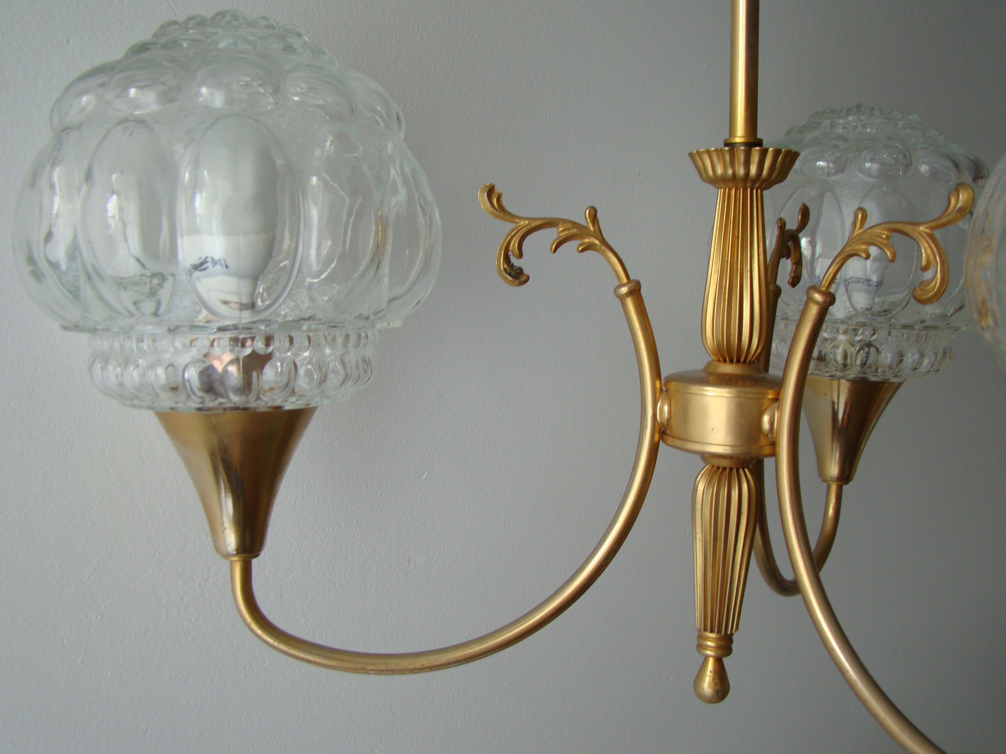 Lustre 3 branches vintage globes bullés