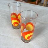 Verres à eau seventies orange et jaune