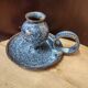 Pair of speckled glazed ceramic candle holders rat of the cellar