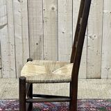 Series of 6 brutalist chairs from the 1950s - oak and straw seat