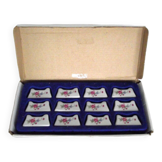 Set of 12 vintage French porcelain cutlery rests pretty floral decoration 4430