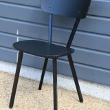 4 black metal and wood chairs