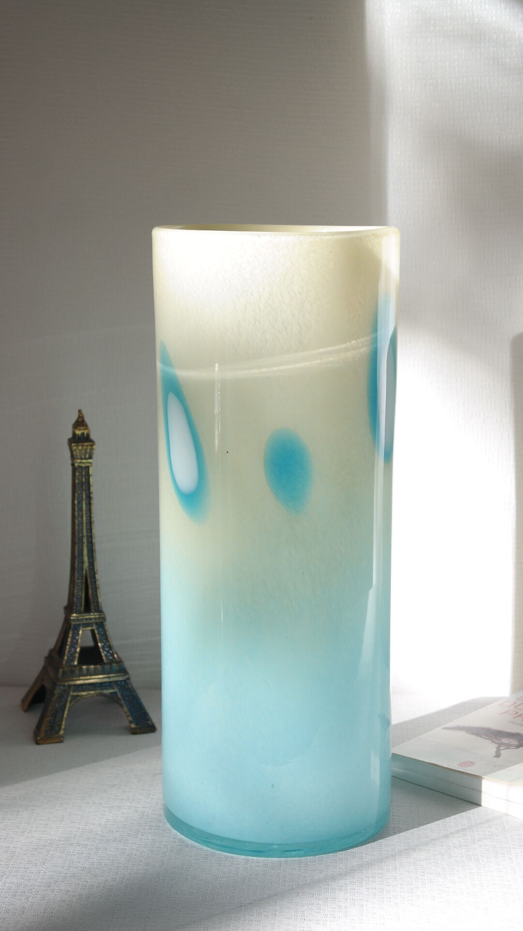 Vintage 70's blue blown glass tubular vase