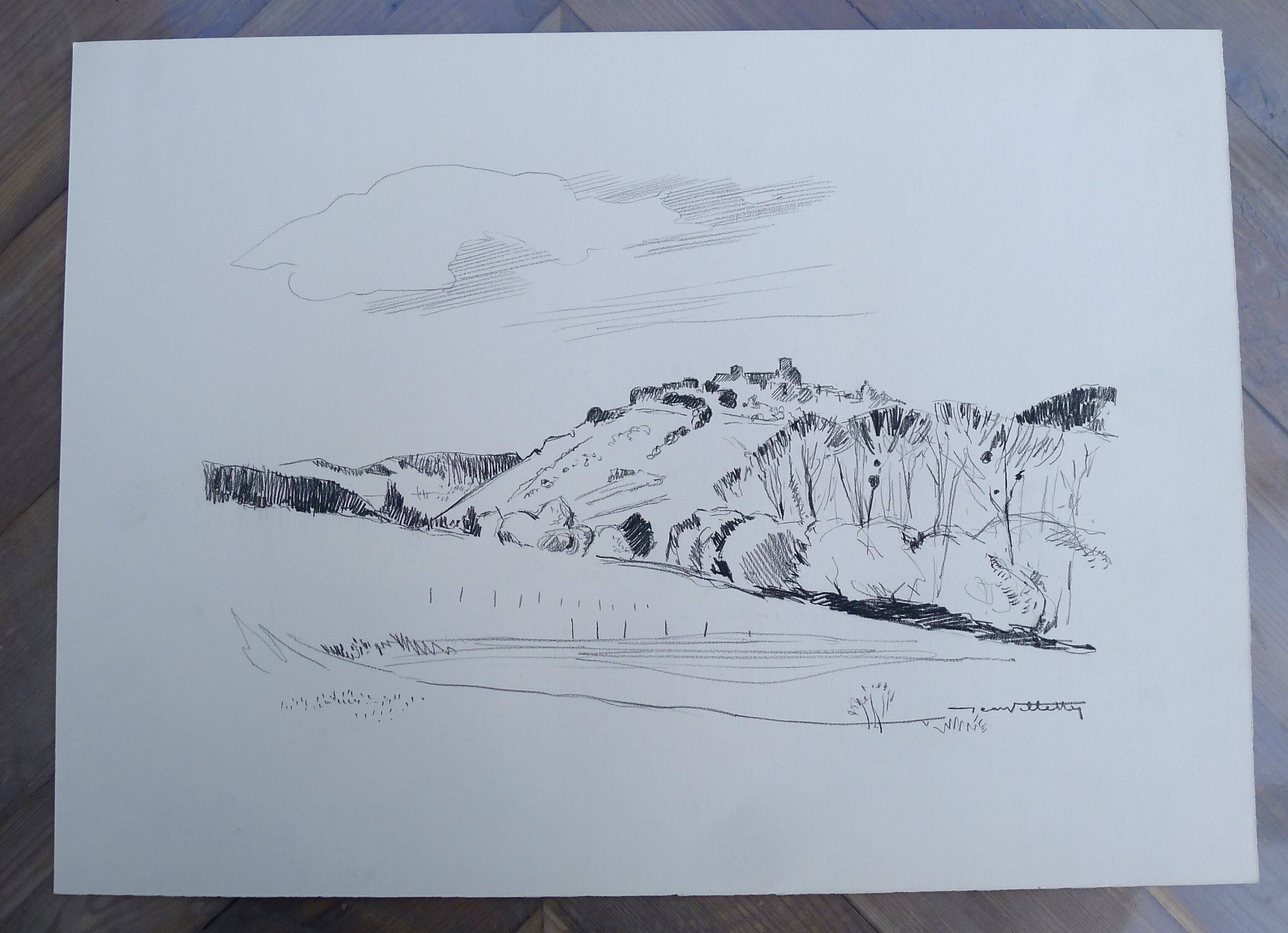 Original drawing in black chalk by Jean Villette (1913-2005)