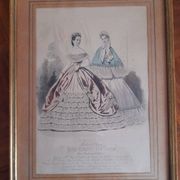 Set of 2 golden frames old engraving "Petit courier des Dames" "journal des Demoiselles"