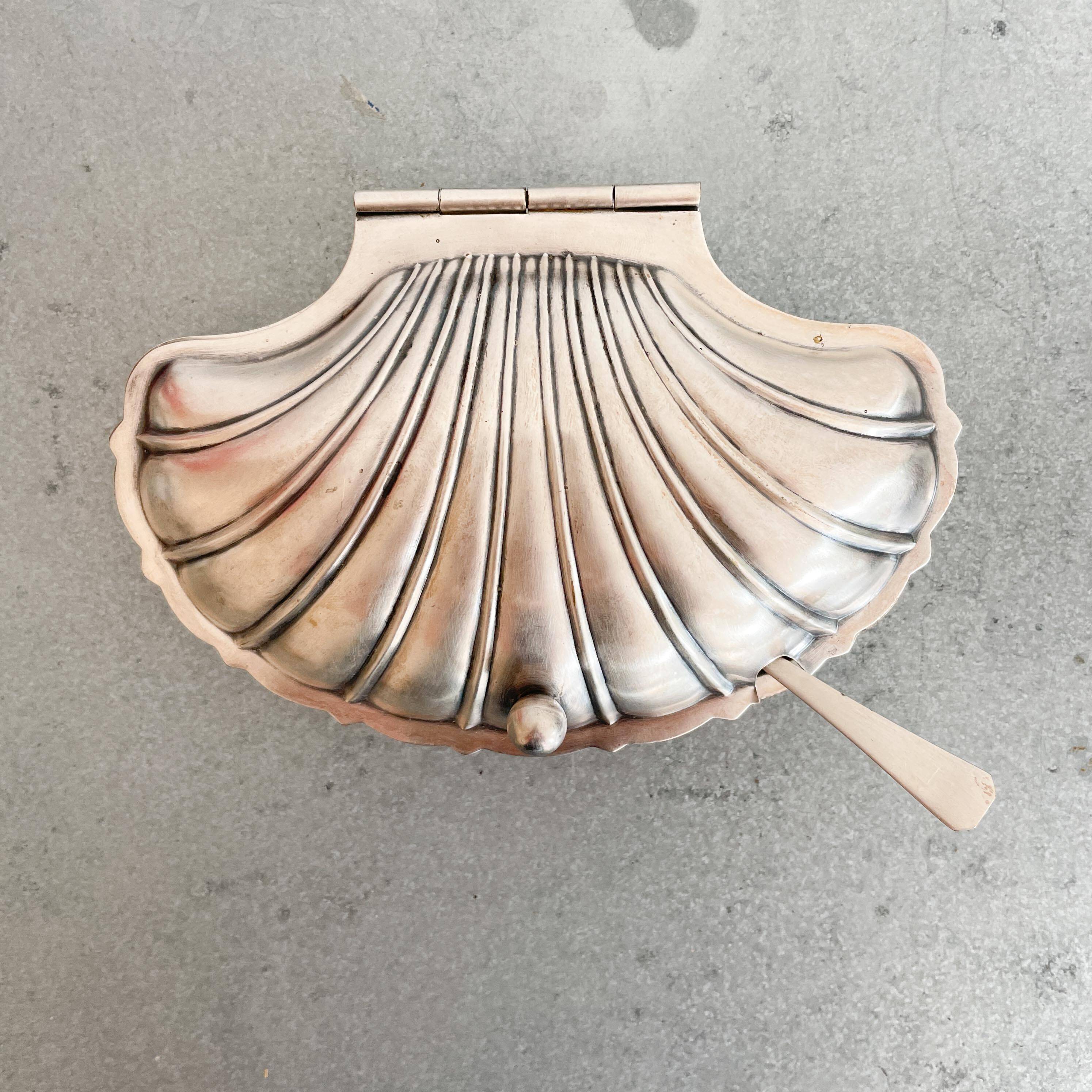 70s chrome metal shell butter dish