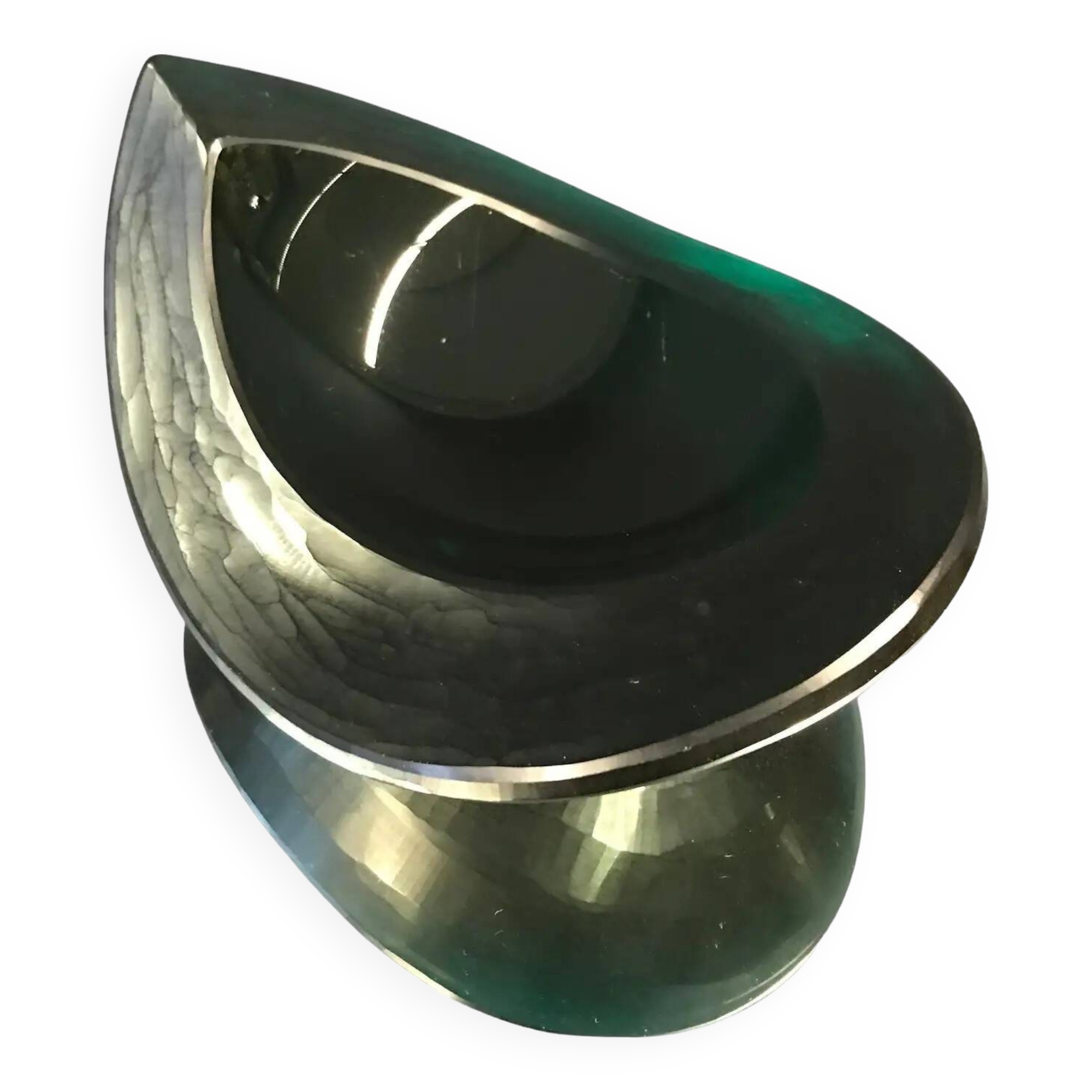 Cendrier en verre vert vintage en forme de larme