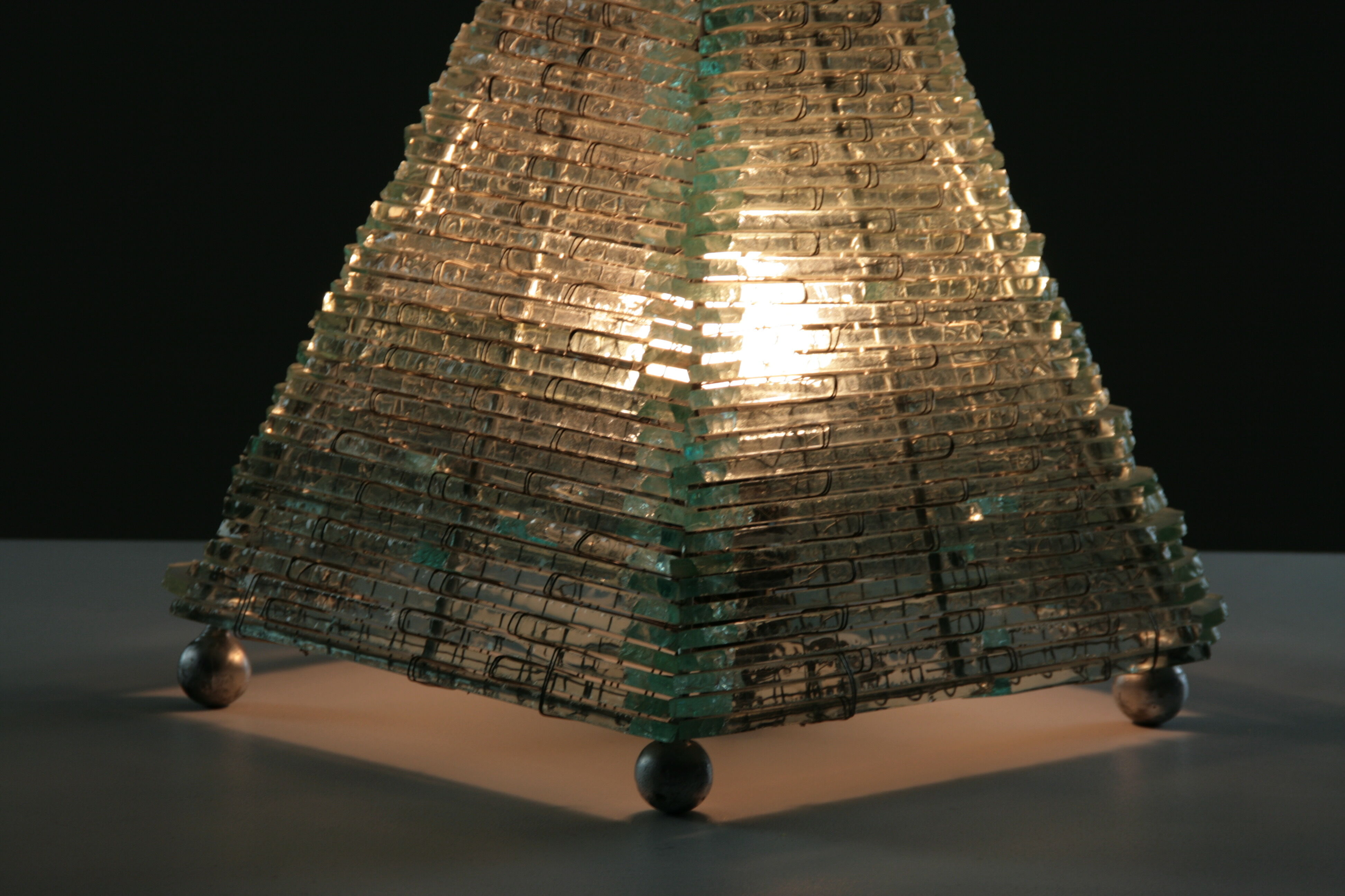 Pyramid lamp in glass and metal, 1970s