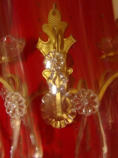 Pair of bronze and crystal wall lights with 2 arms of light