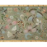 Canvas painted with a decor of lemurs, birds, and flowers. Contemporary.