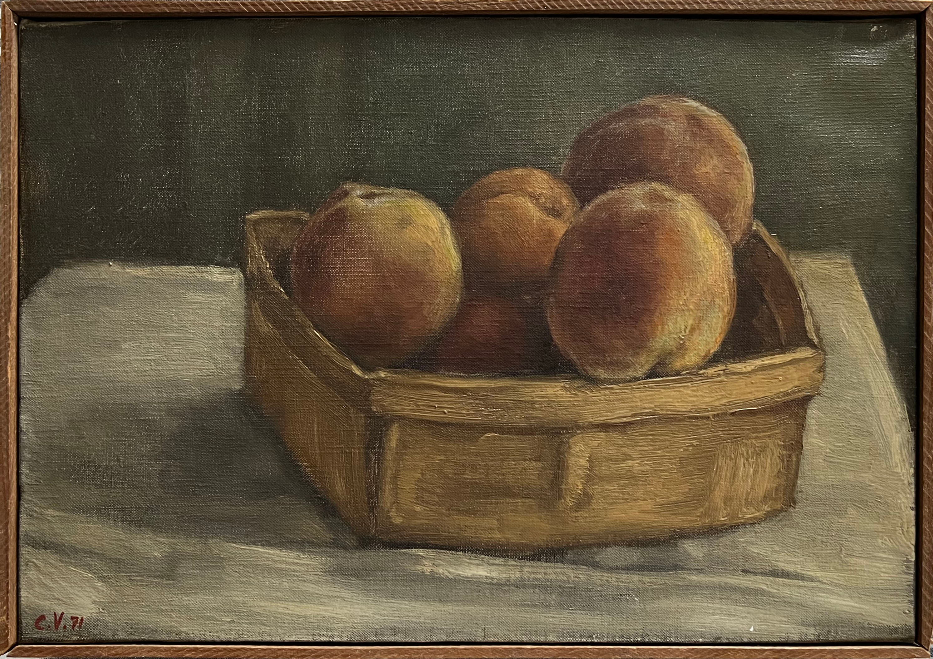 Peaches and apricots still life hst by claude volkenstein