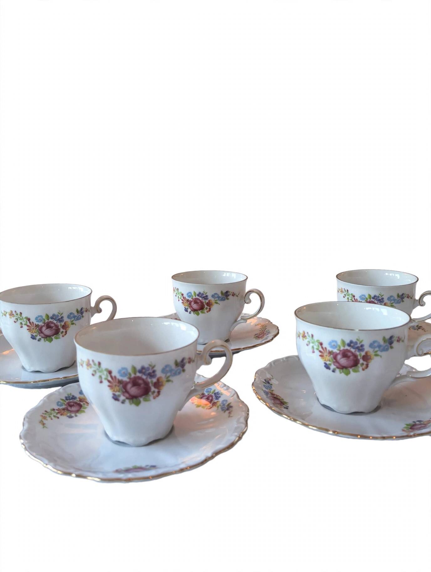 5 floral porcelain cups Bavaria, vintage