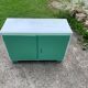 Vintage painted wardrobe in white and green wood, 1950s, original lock.