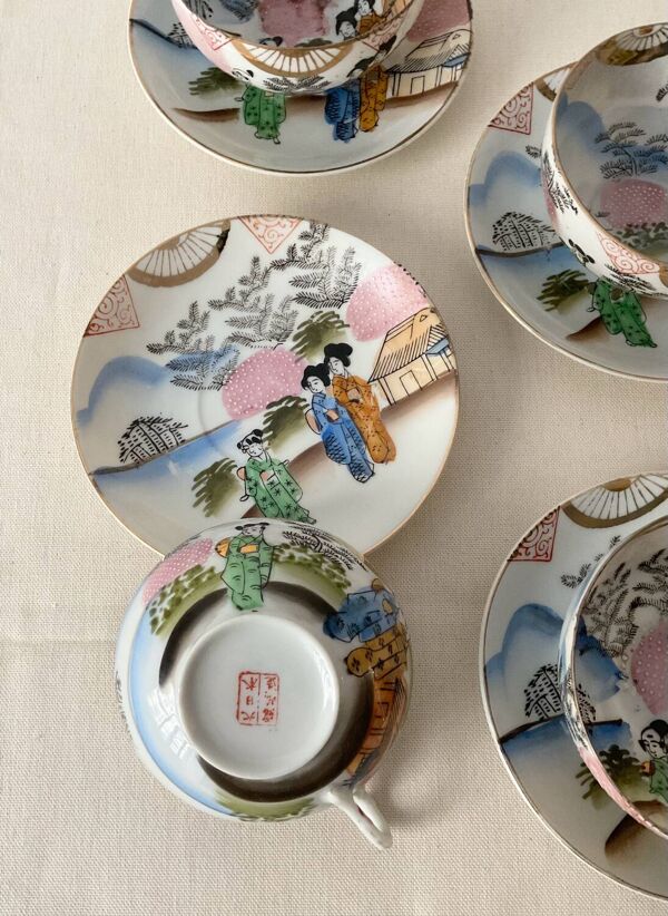 Service à thé vintage en porcelaine japonaise – décor asiatique