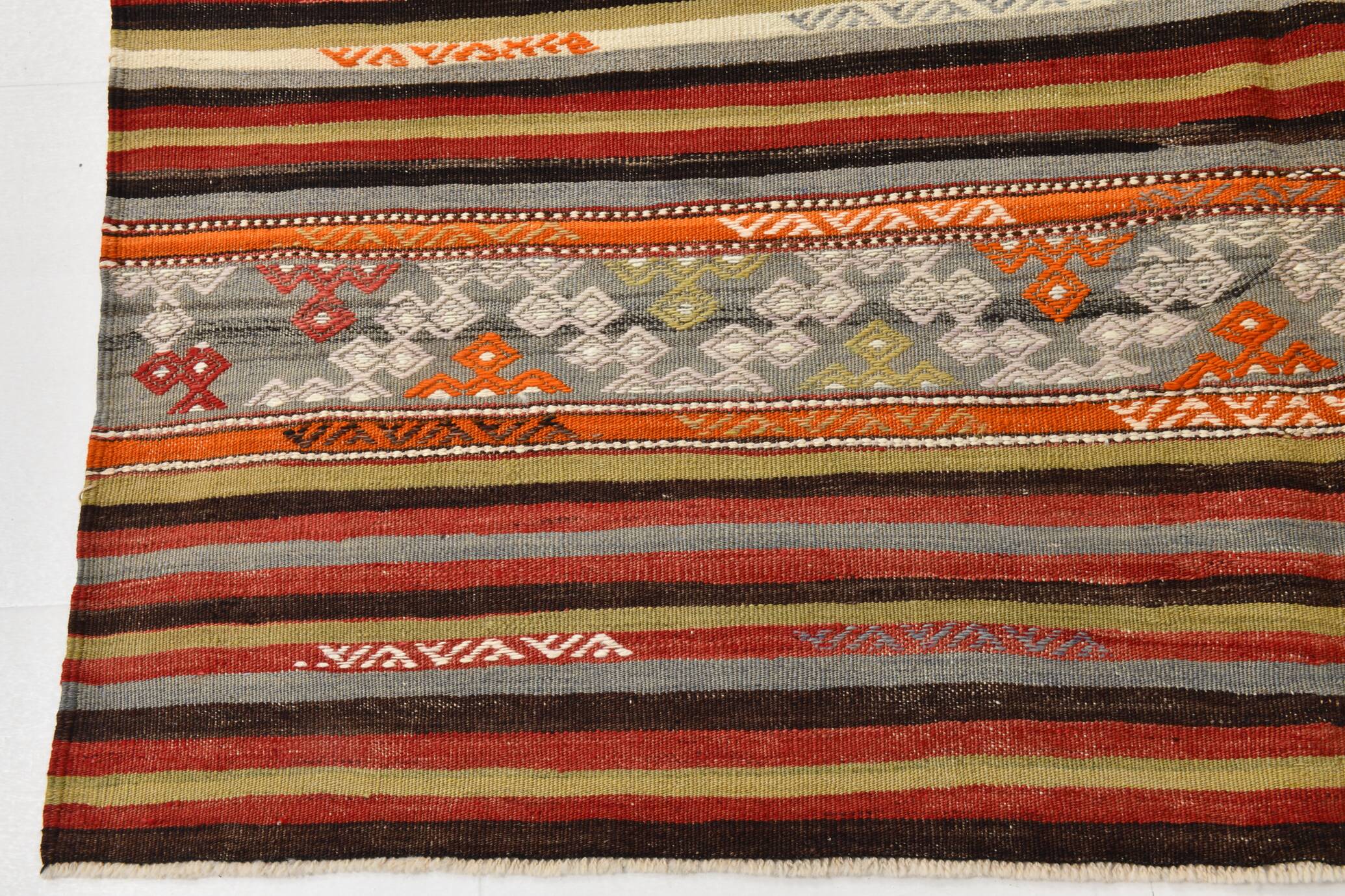 6x11 Peach Color Striped Kilim Rug, Antique Wool Kilim Rug, 165x326