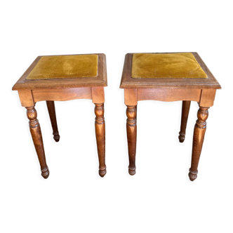 Antique wooden stools, velvet seats