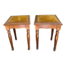 Antique wooden stools, velvet seats