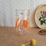 Vintage orange fruit pattern glass carafe