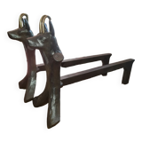 Chenets zoomorphe chamois laiton et fonte