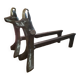 Zoomorphic buff brass and cast iron andirons