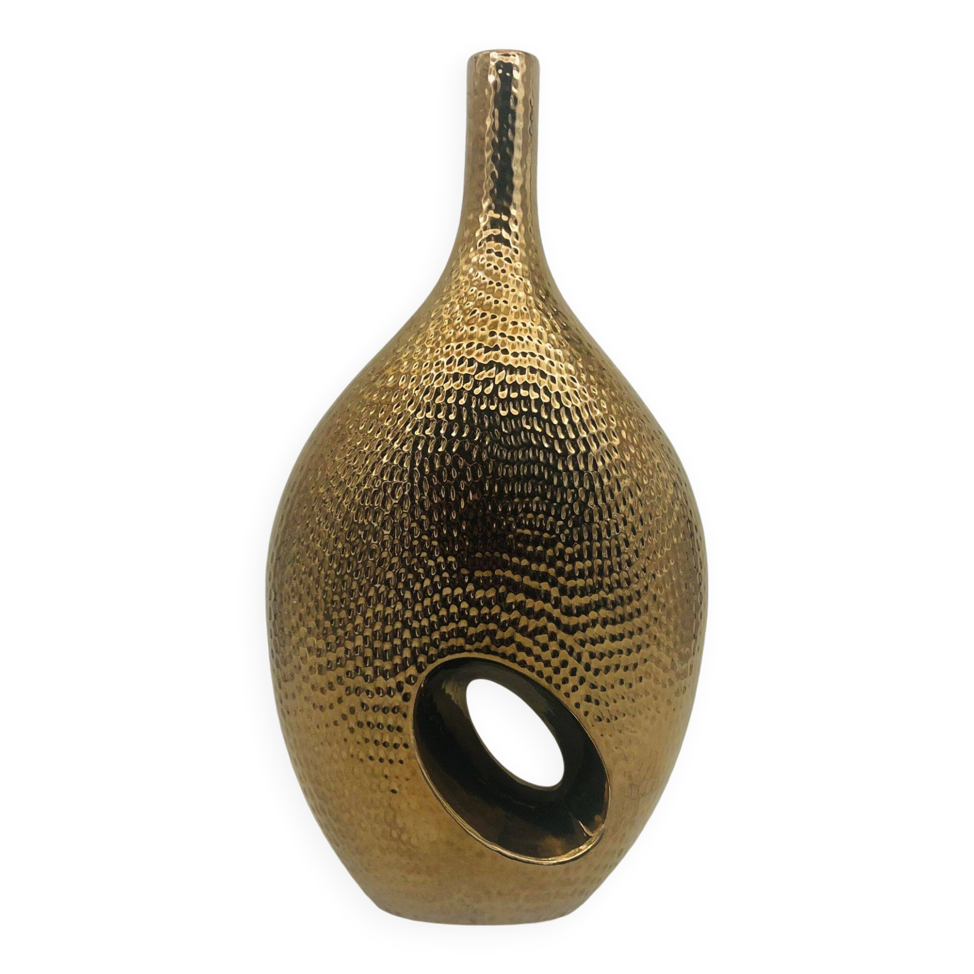 Golden ceramic vase.
