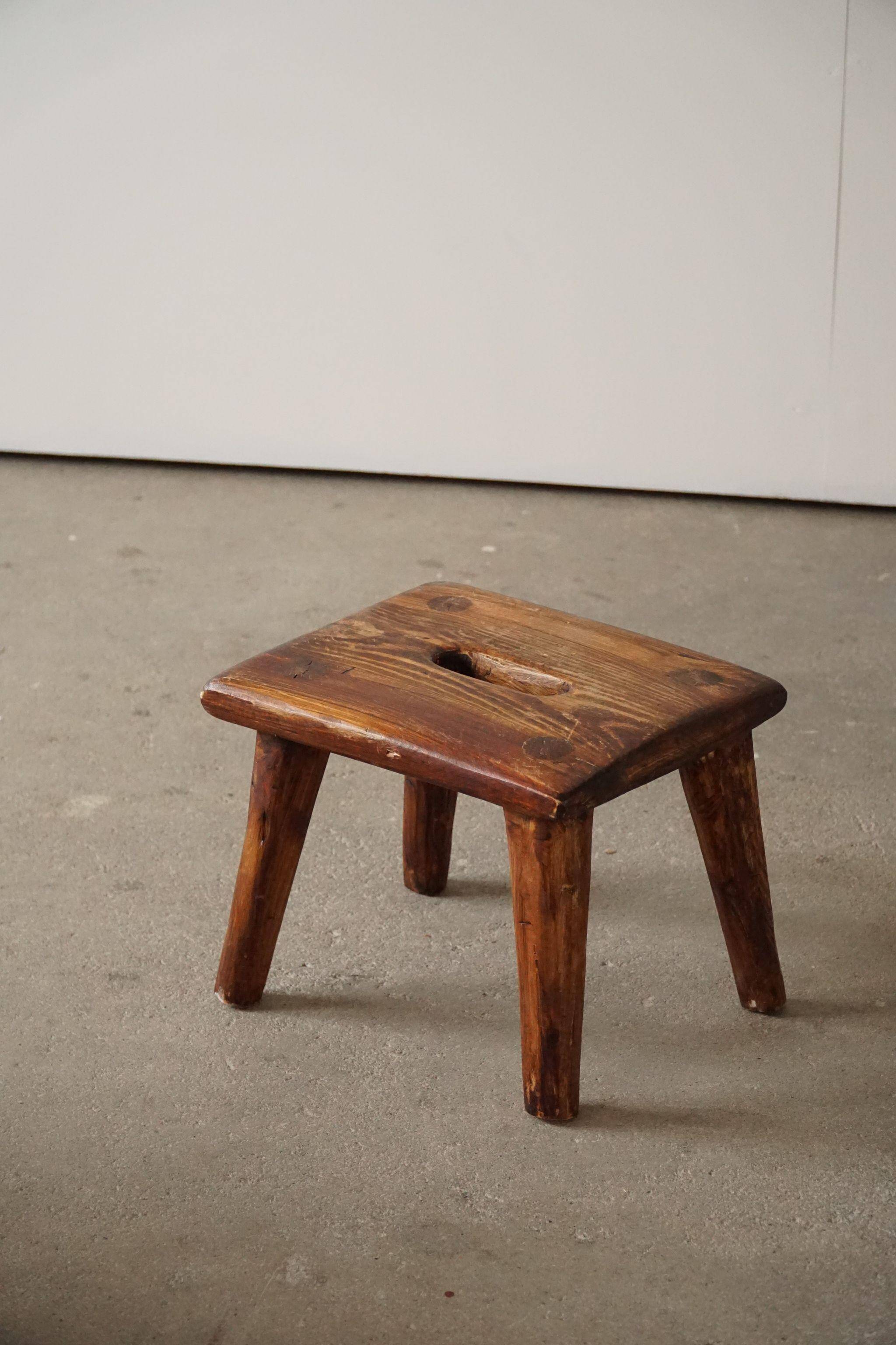 Wabi Sabi stool in solid pine, handmade by a Danish cabinetmaker, 1960s.