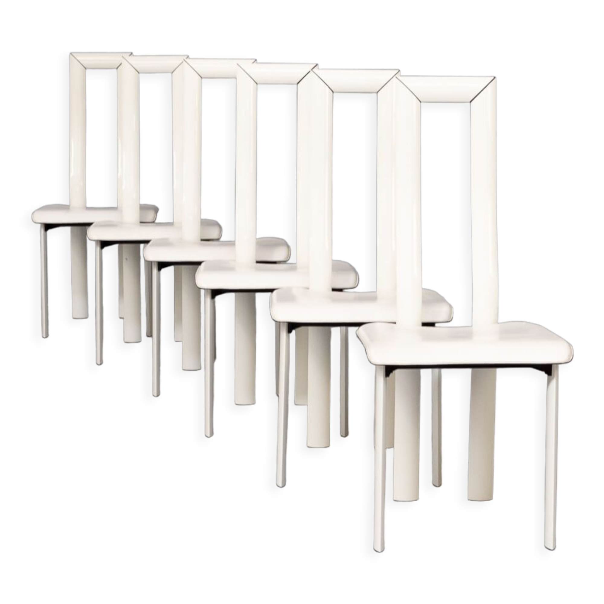 Antonello Mosca ‘royal’ white leather high back chairs for Ycami set/6