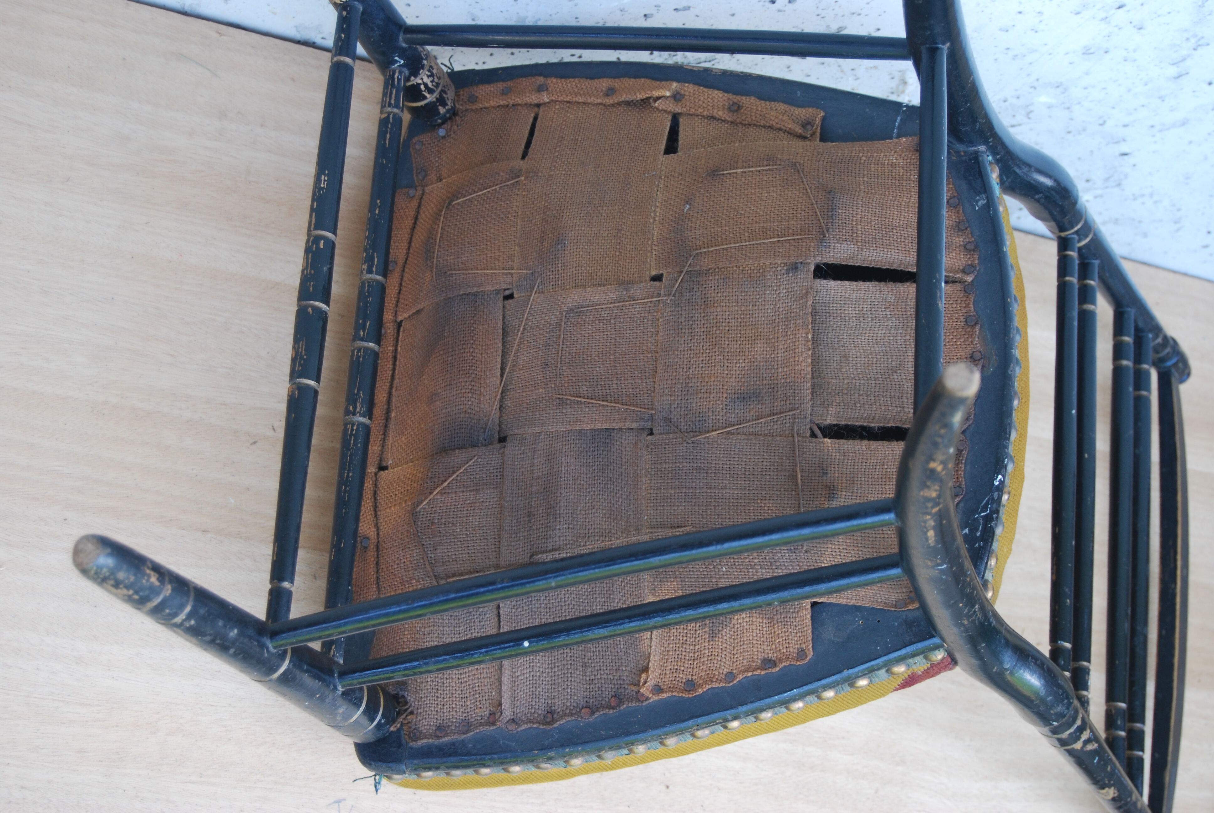 Napoleon III chair in blackened wood and golden fillets 19th.
