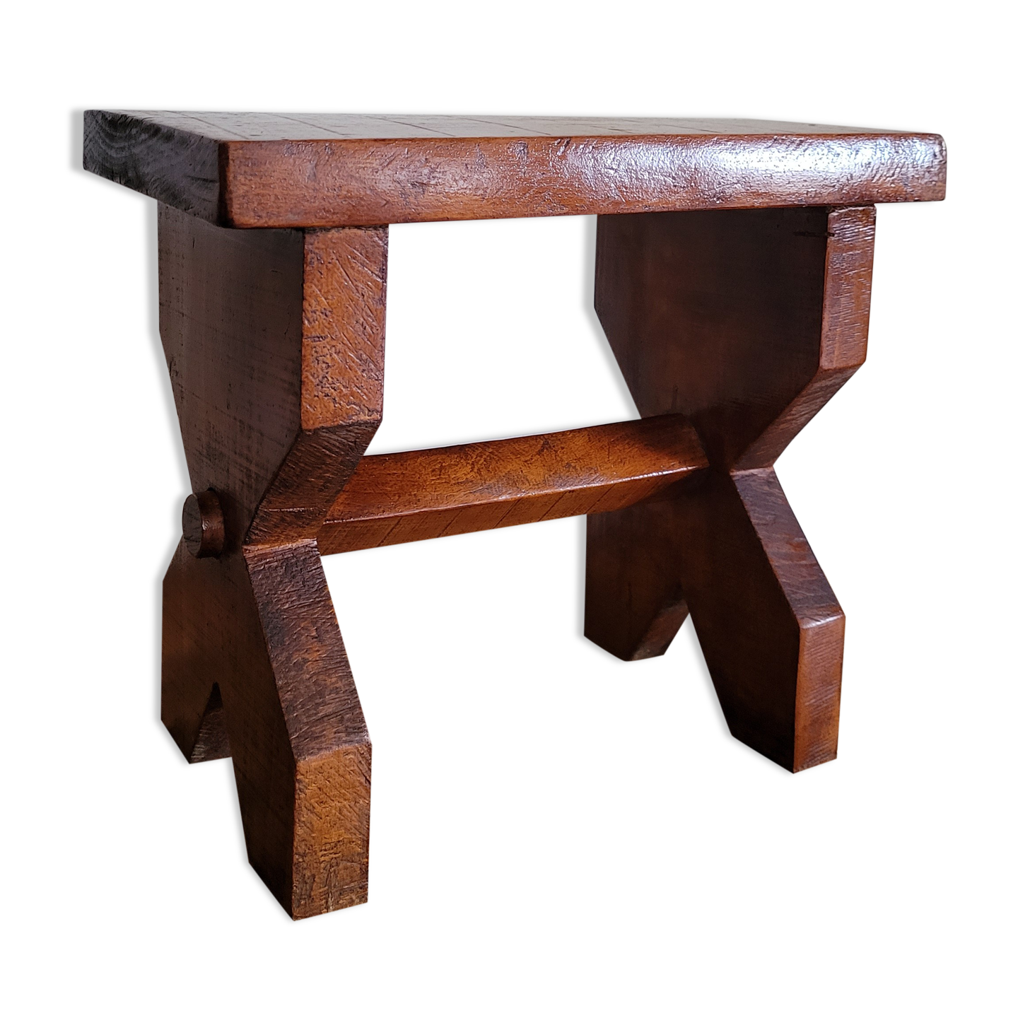 Brutalist wooden stool