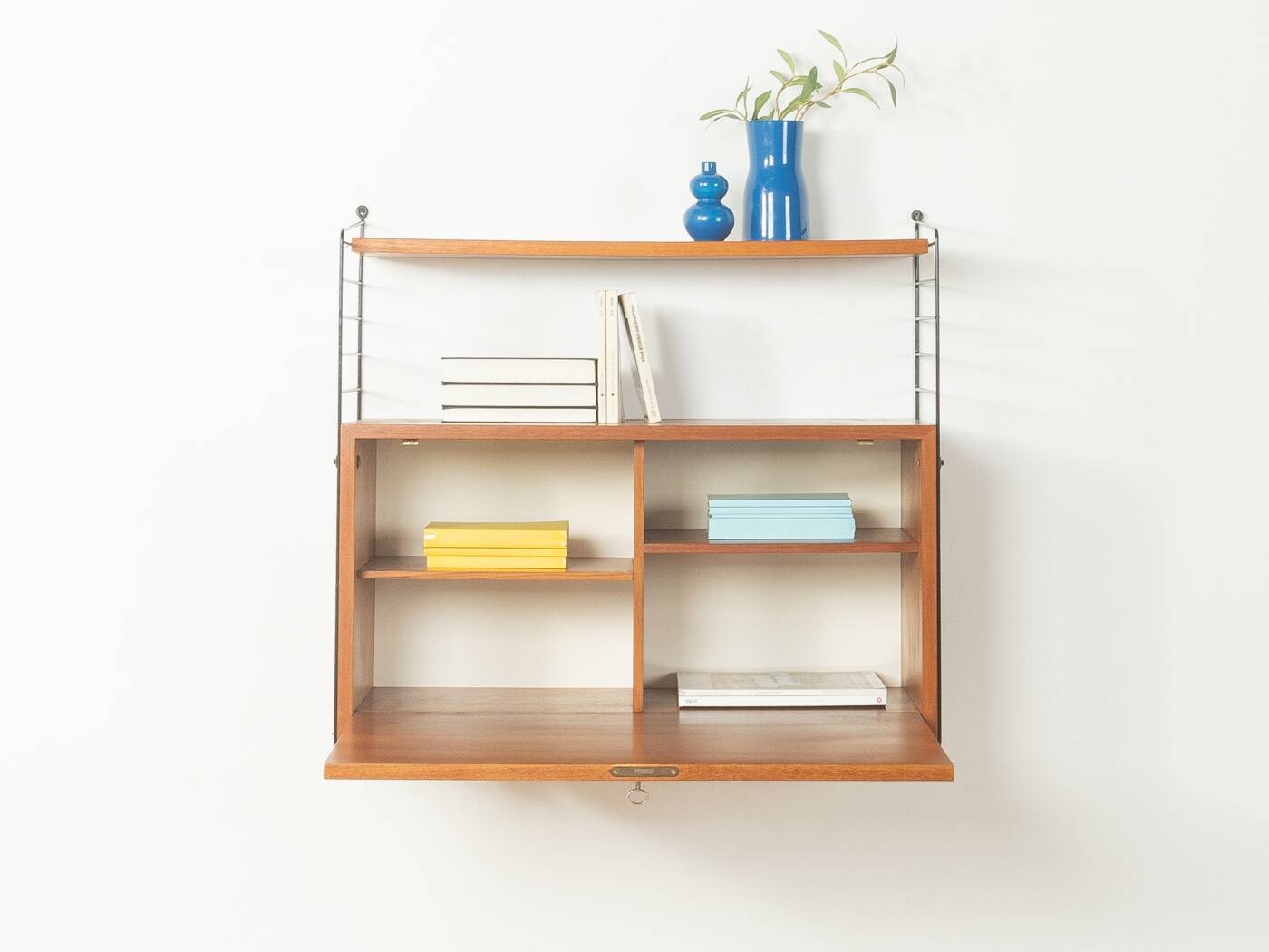String shelving system by Nils Strinning, Sweden, 1949, teak and black wire, vintage