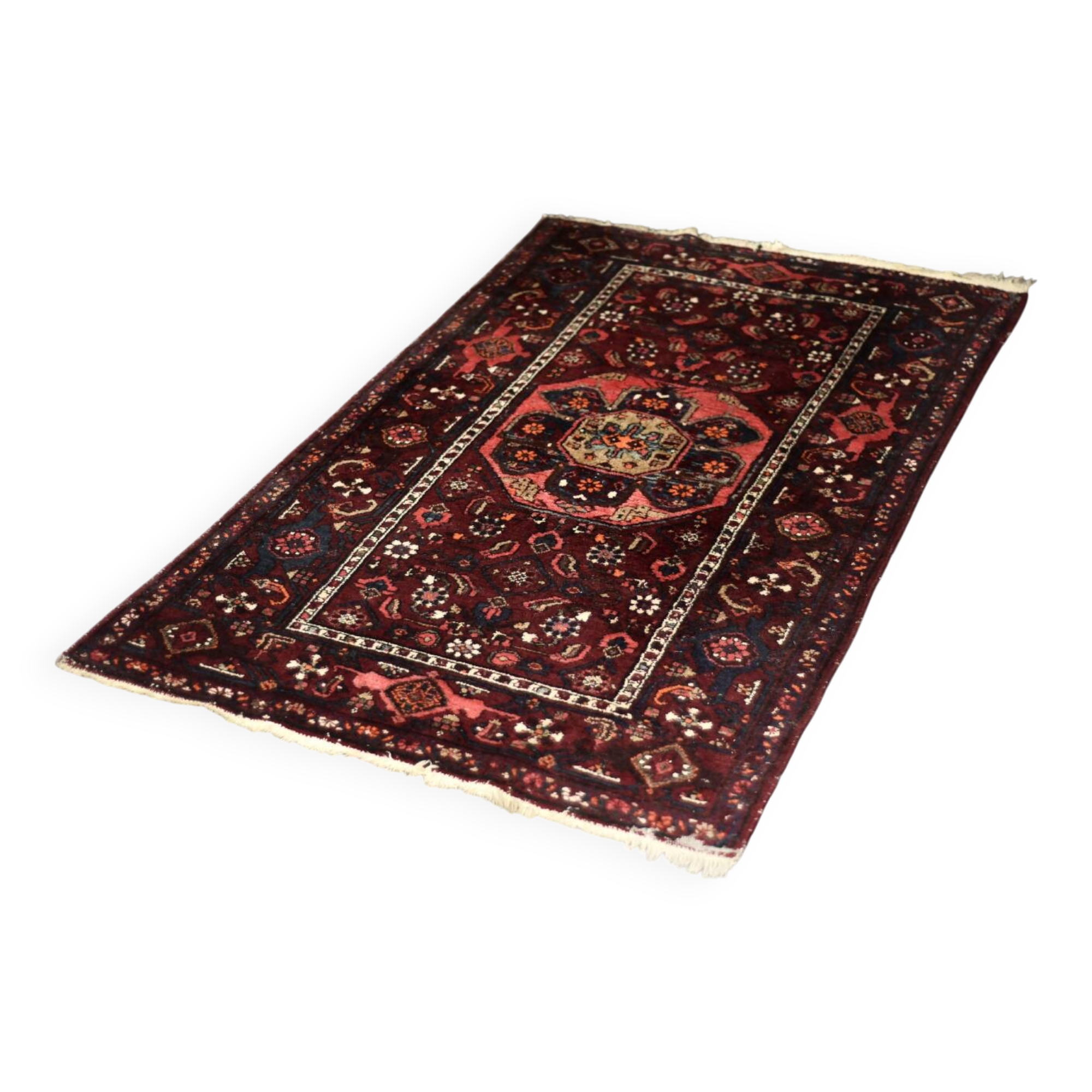 Vintage handwoven Hamadan oriental rug, Middle East, 1960s.